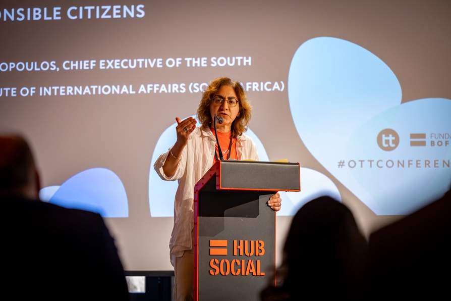 Elizabeth is at the podium delivering her keynote address at the OTT Conference 2024.